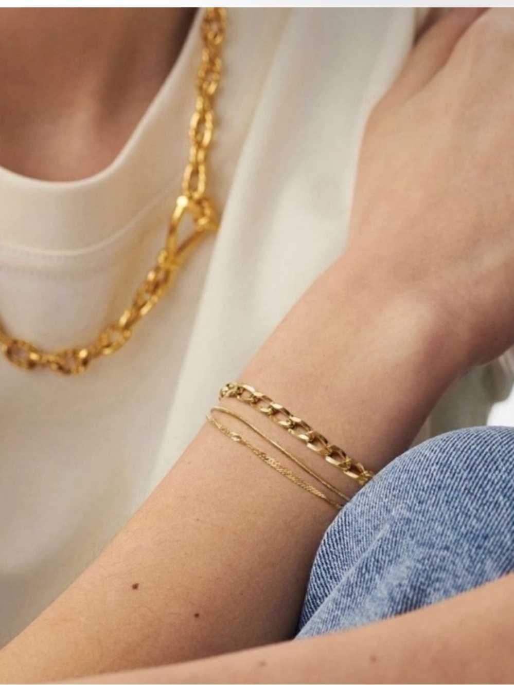 14k Gold Plated Cuban Chain Layered Bracelet